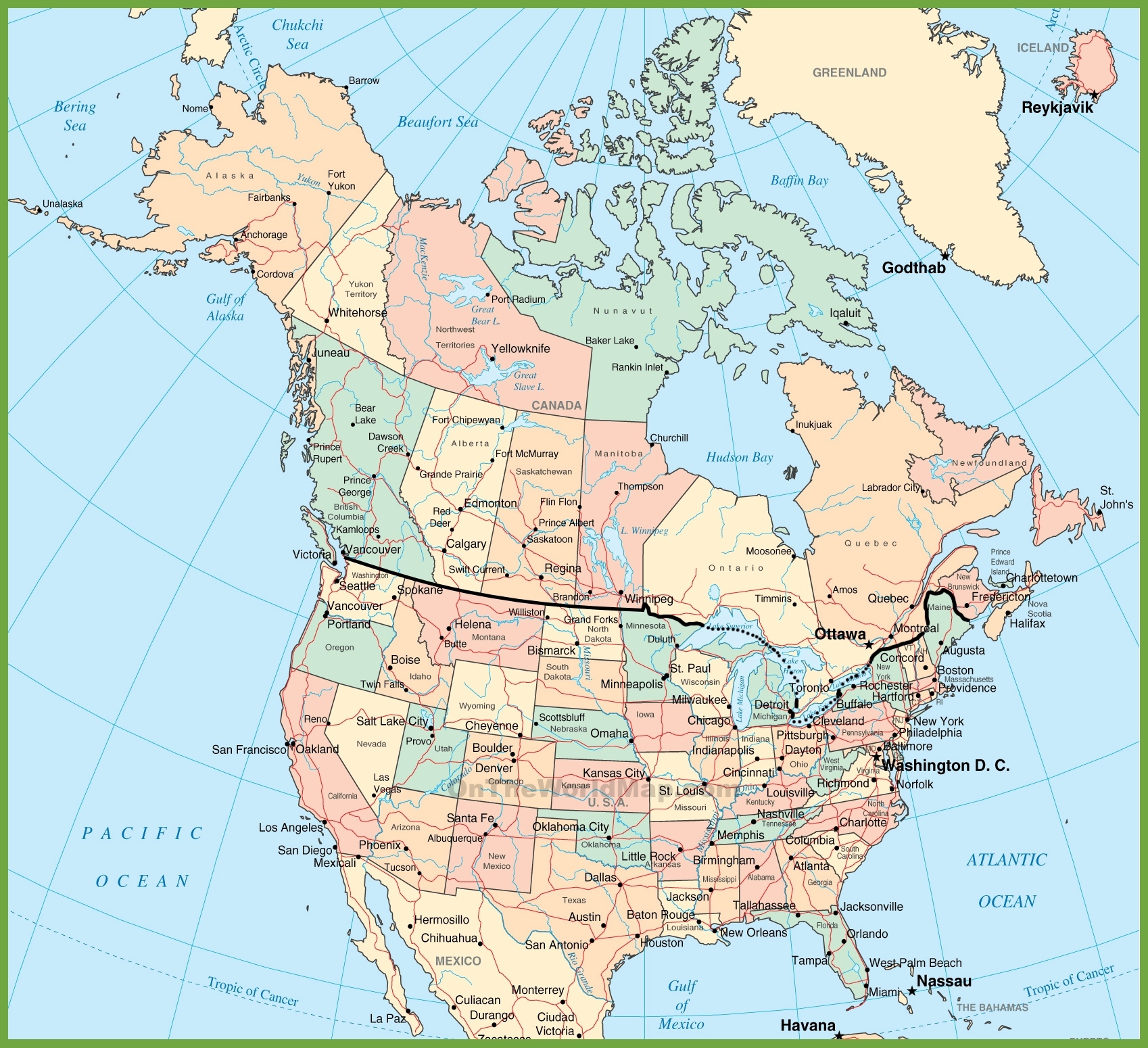 USA and Canada map - Ontheworldmap