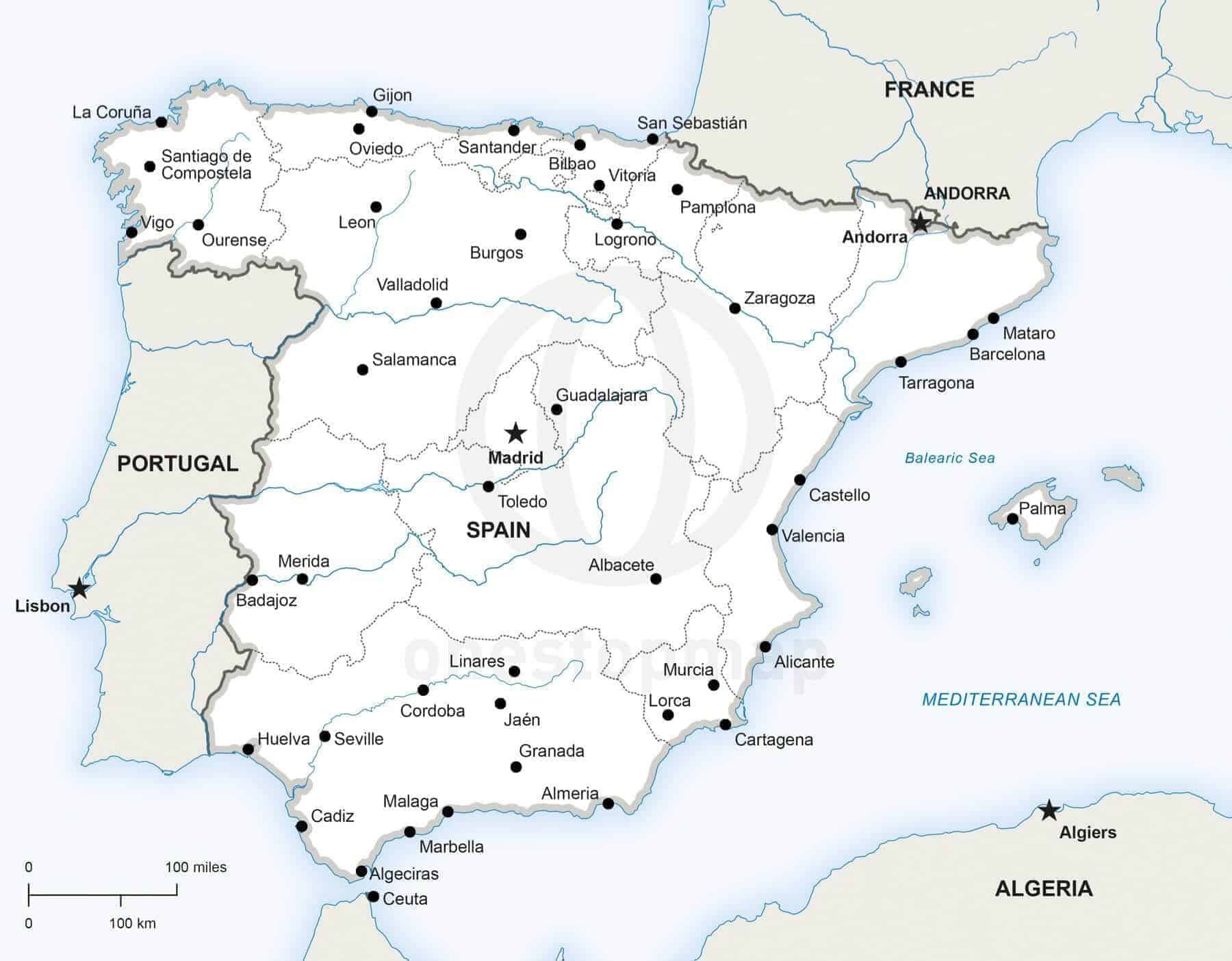 Vector Map of Spain Political  One Stop Map