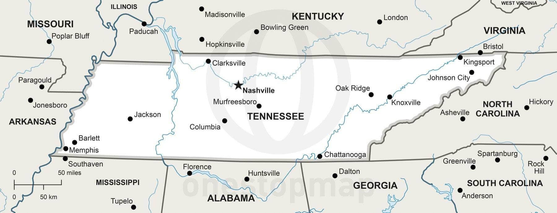 Vector Map of Tennessee political  One Stop Map