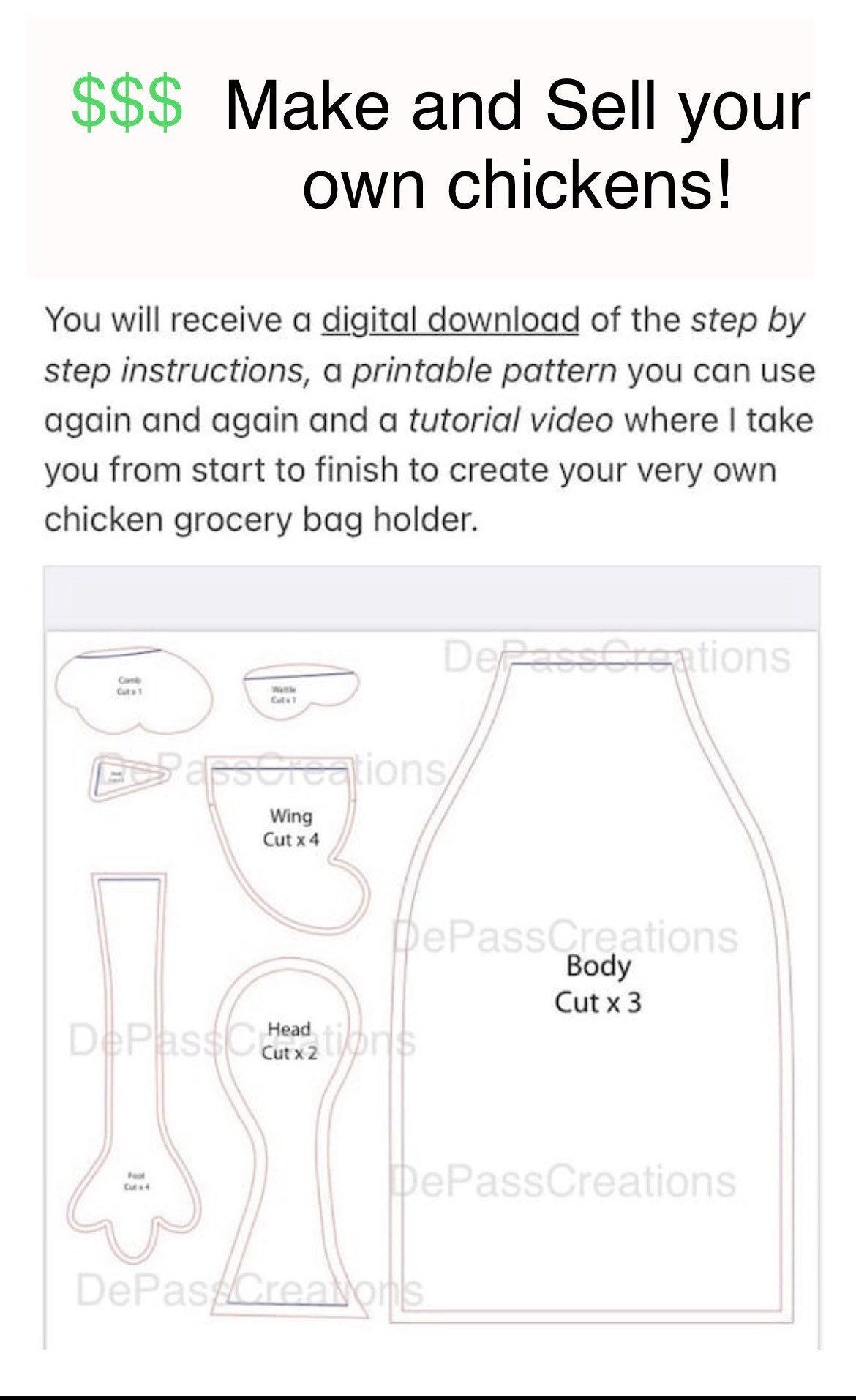 Vendor Edition With RESALE RIGHTS- Chicken Grocery Bag Holder