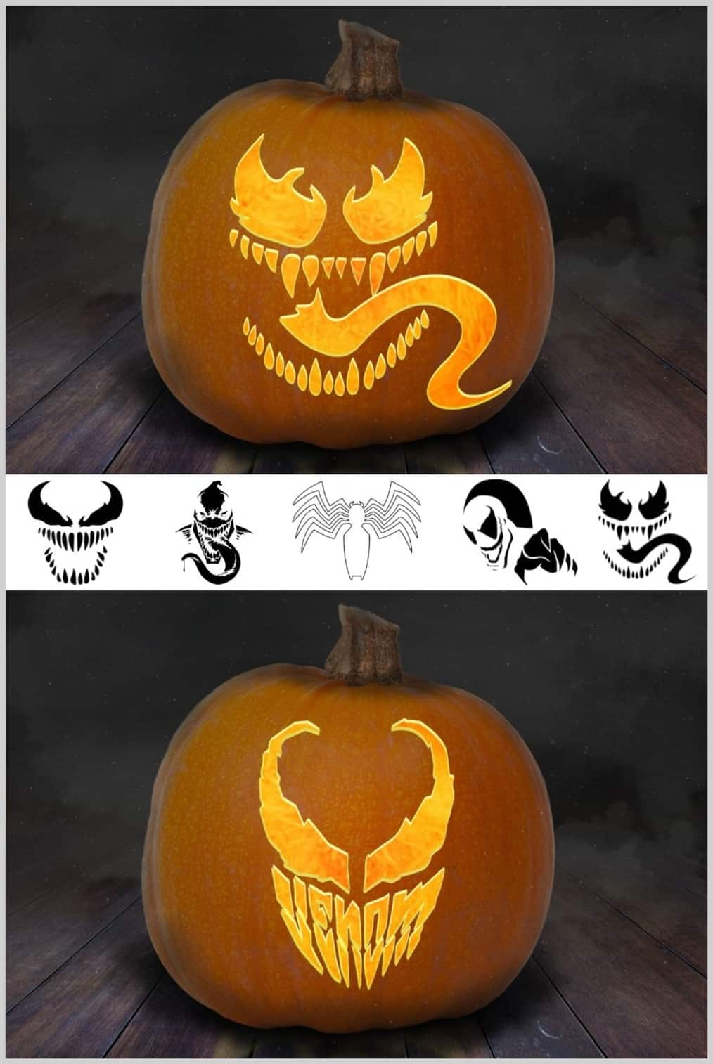 Venom Pumpkin Carving Stencils:  Printable Templates
