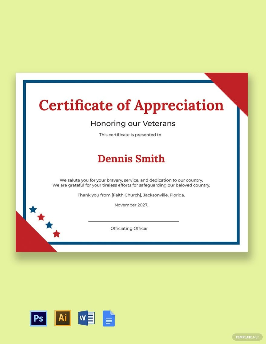 Veterans Day Appreciation Certificate Template in Word