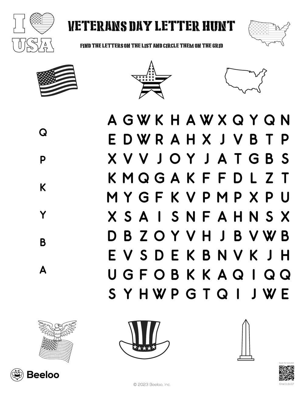 Veterans Day-themed Word Searches • Beeloo Printable Crafts and