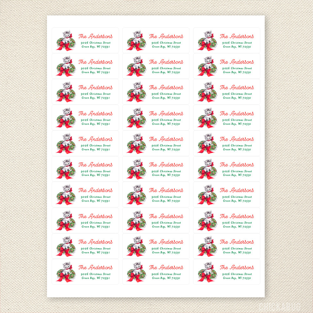 Vintage Christmas Cat Address Labels Vintage Christmas Cat Address Labels