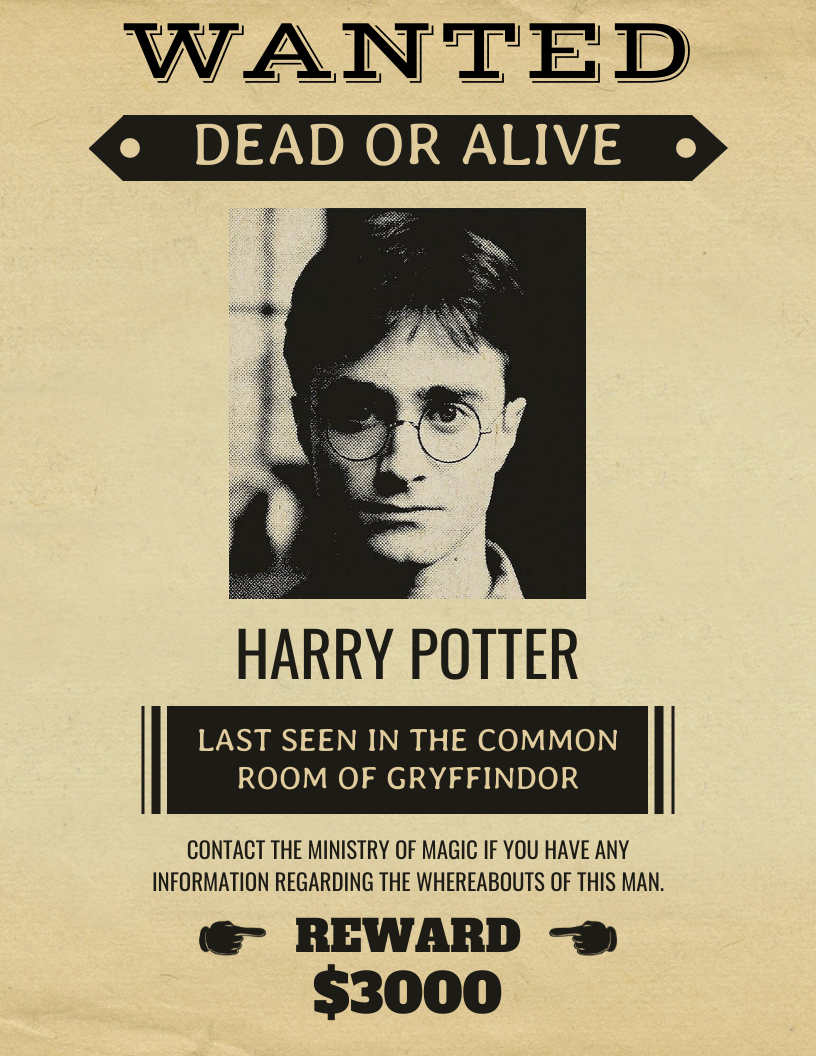 Vintage Harry Potter Wanted Poster - Venngage