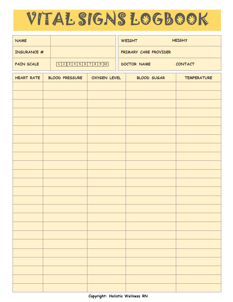 Vital Signs Printable Worksheet - Holistic Wellness RN Shop