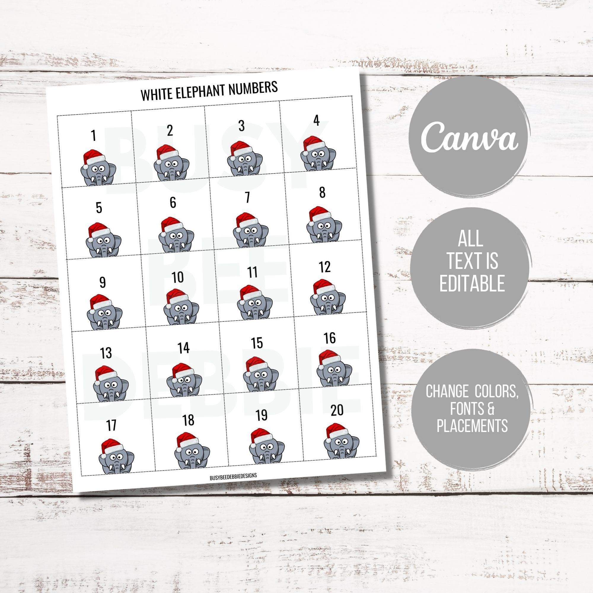 White Elephant Gift Exchange Printable Numbers Editable Download White Elephant Gift Exchange Printable Numbers Editable Download