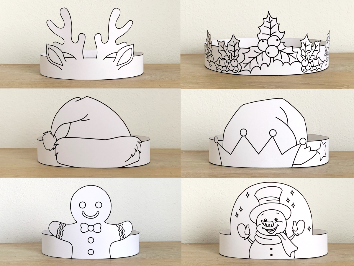 Winter Christmas Hats Crowns Printable Paper Coloring Craft Winter Christmas Hats Crowns Printable Paper Coloring Craft