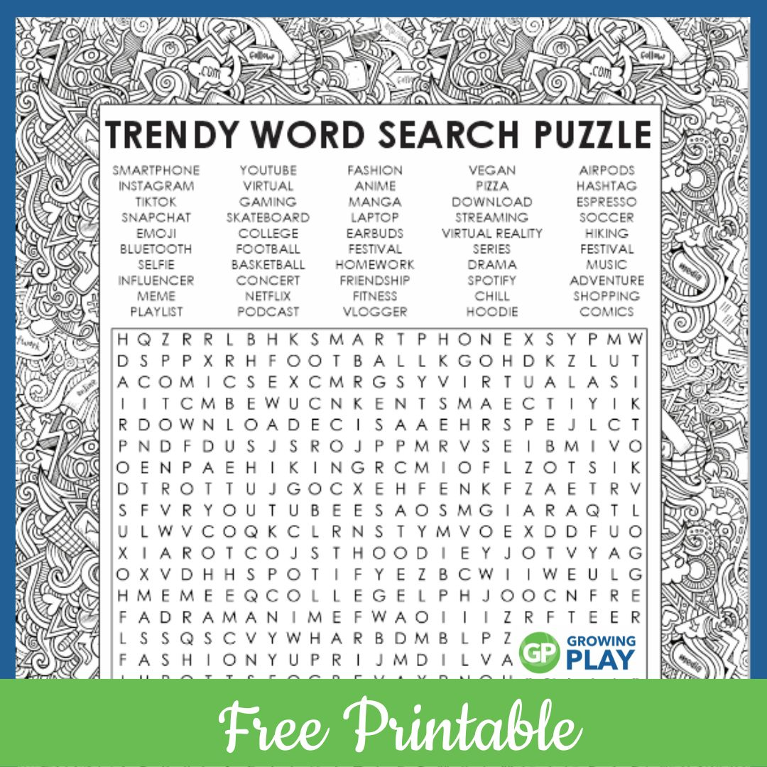 Word Search for Teens - Free Printable Puzzle - Growing Play