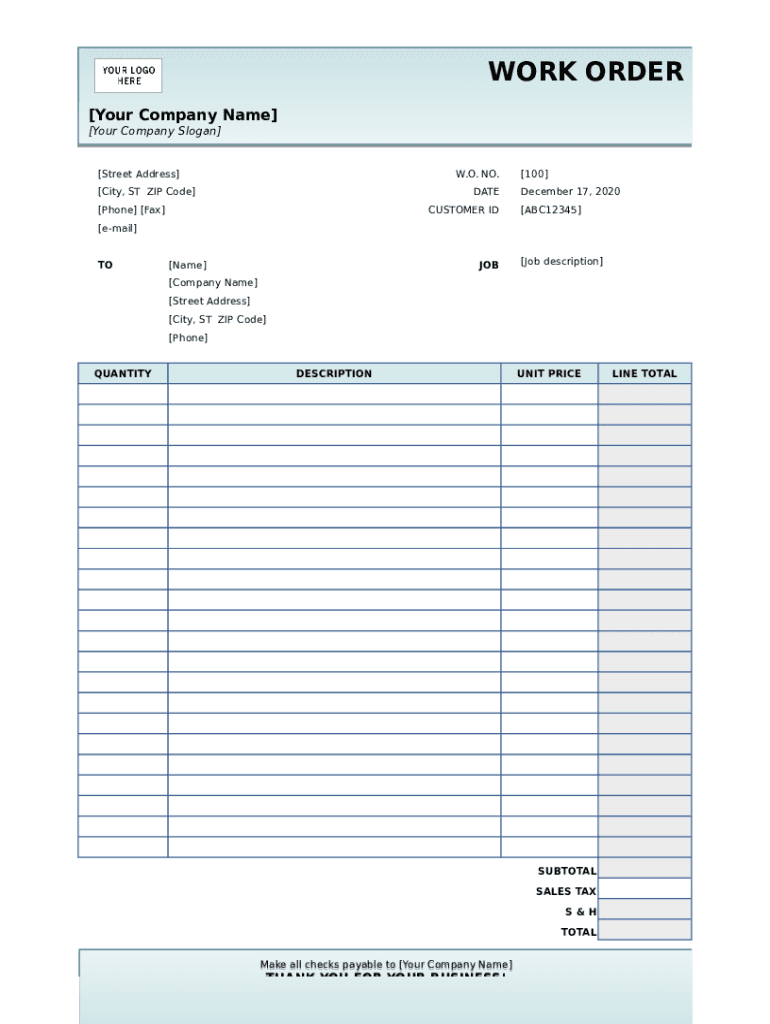 Work Order Template Form - Fill Online, Printable, Fillable, Blank