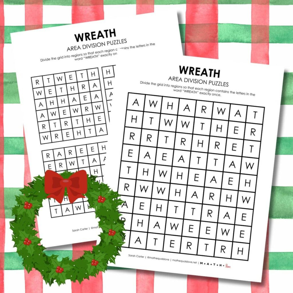 Wreath Area Division Logic Puzzles Math = Love Wreath Area Division Logic Puzzles Math = Love