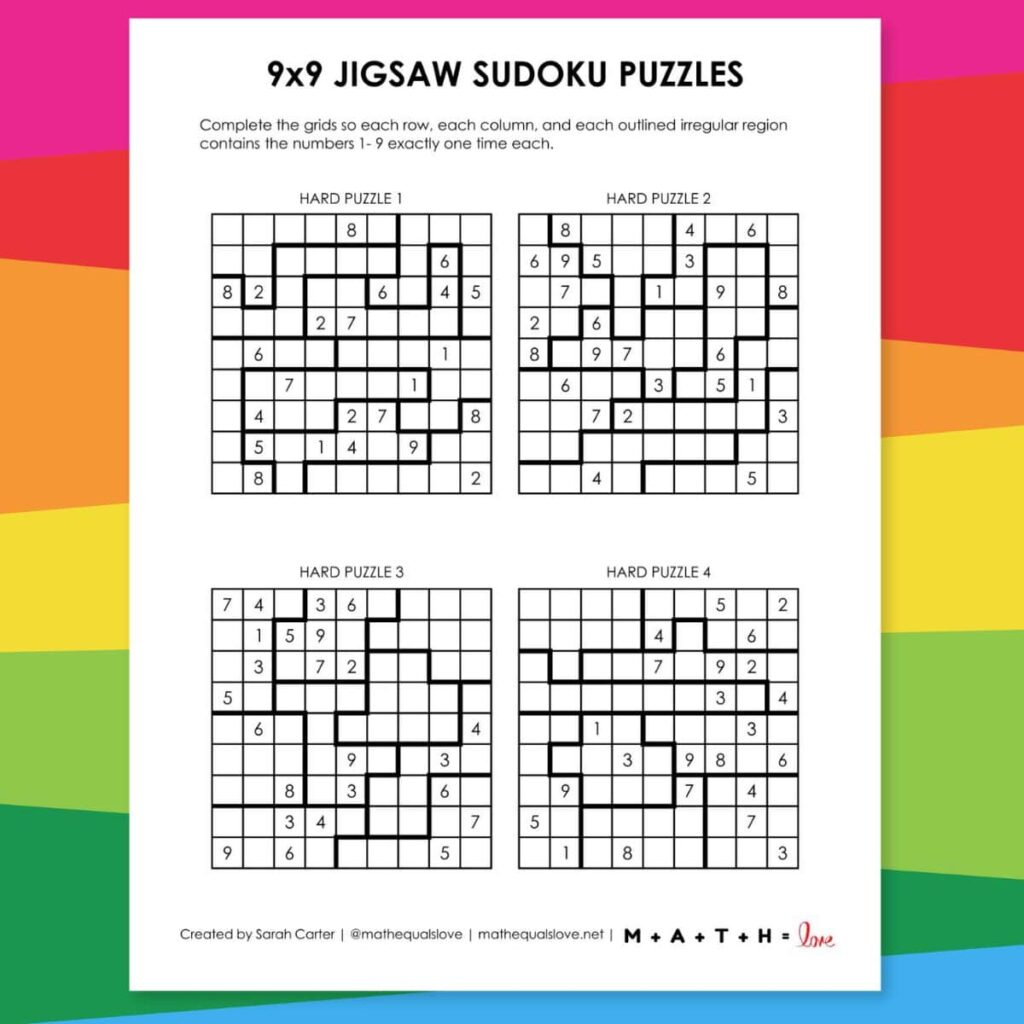 x Jigsaw Sudoku Puzzles  Math = Love