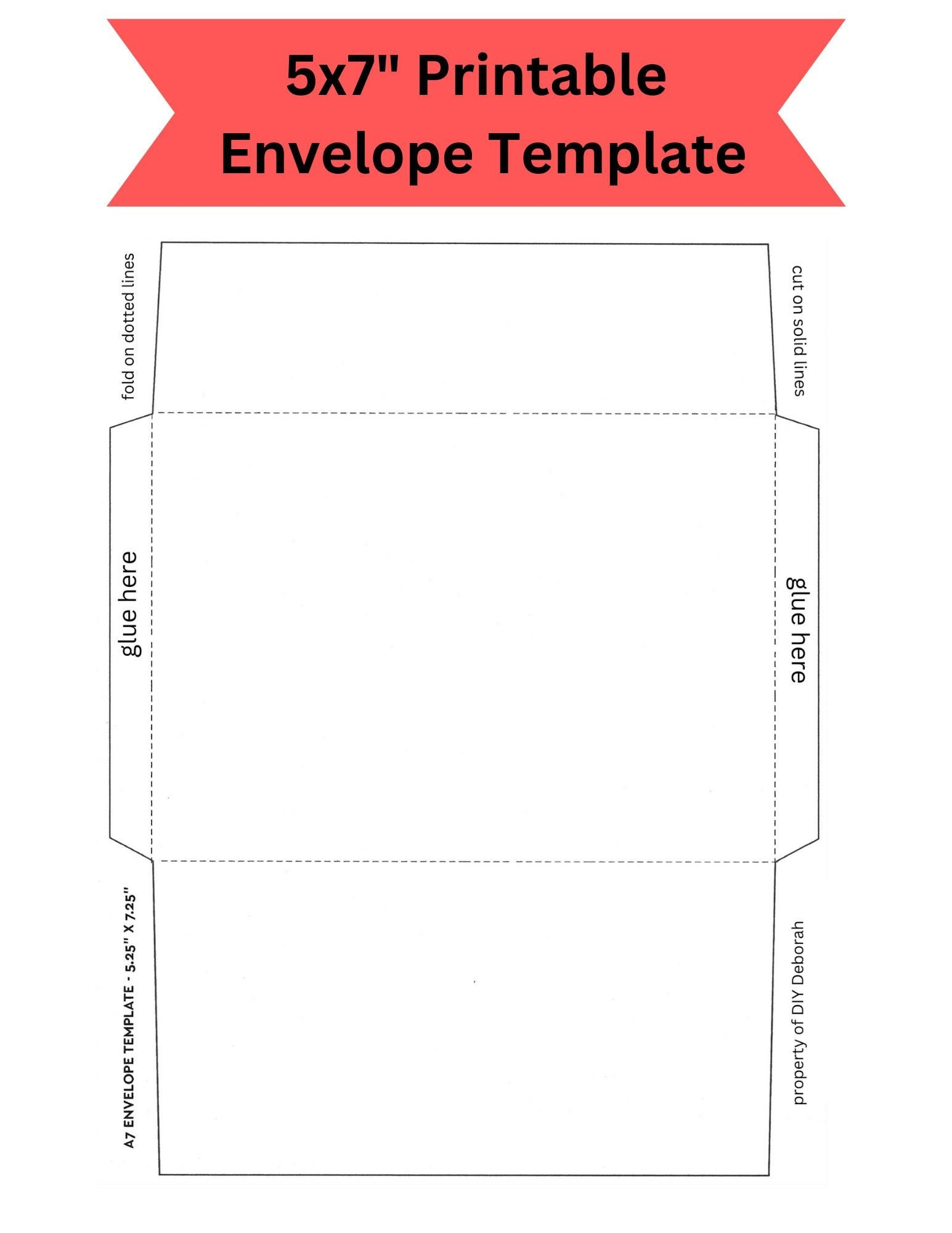 x" Printable Foldable Envelope Template, Instant Digital